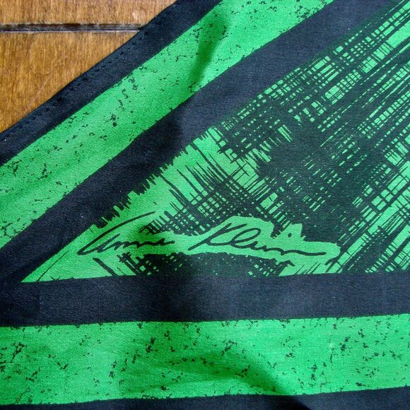 Vintage Anne Klein Oblong Long Scarf Wrap Green Black Abstract - Picture 4 of 11